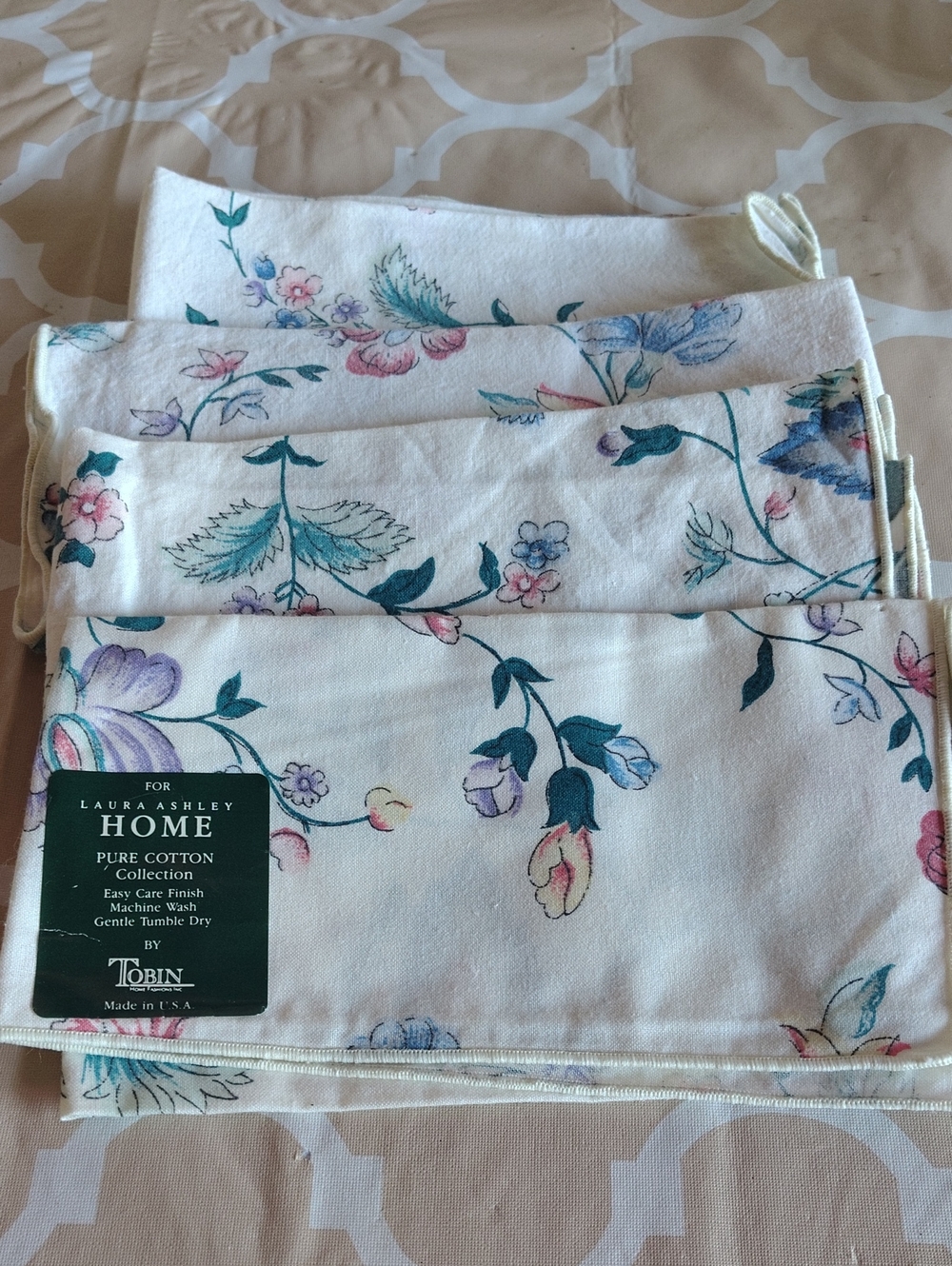 Vintage Laura Ashley Home Floral Cotton Napkins Set of 4 Made in USA